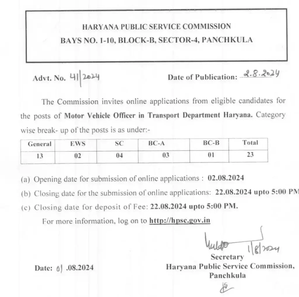 Transport Department Vacancy 2024